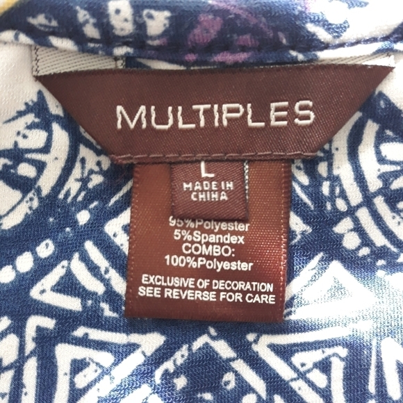 Multiples  Top 3/4 sleeve geometric pattern linen design multicolor top size L - Picture 11 of 14
